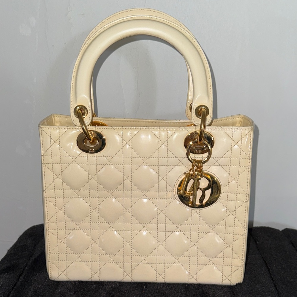 Authentic Lady Dior Patent Cannage Medium